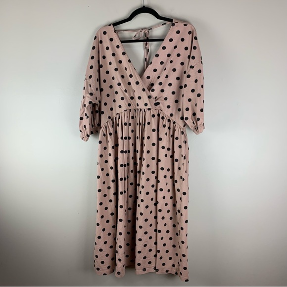 ASOS Dresses & Skirts - ASOS Tan & Black Polka Dot Long Sleeve Midi Dress size 12